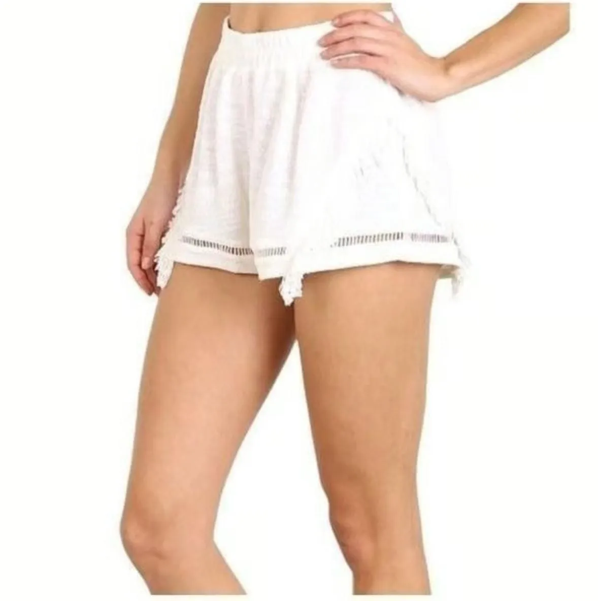 Product image for (XS) SUBOO Women's Shorts Castaway Fringing And Lattice Detailing White Size 0 - 65 - 0 - Bottoms -