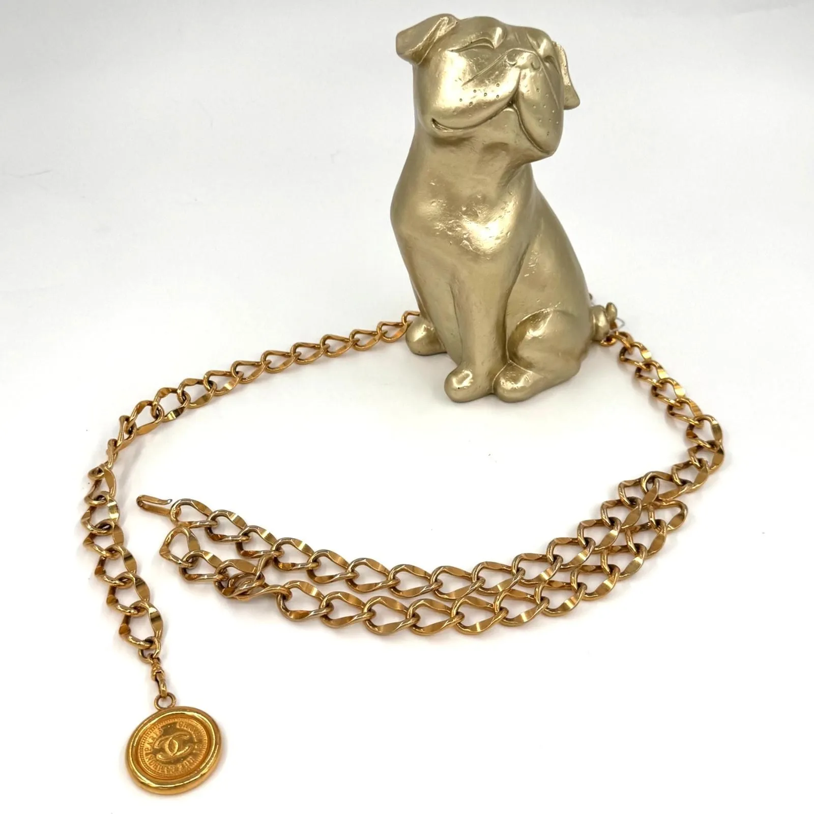 Product image for 185 Chanel Vintage 34" Double Strand Chain Belt 24k Gold Plated 80s 90s CoA