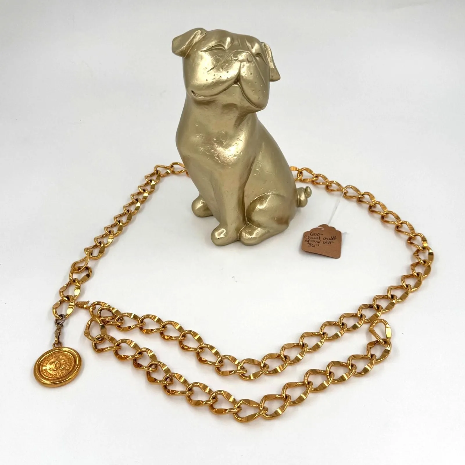 Product image for 187 Chanel Vintage Double Strand Belt 36" with CC Medallion CoA Authentic