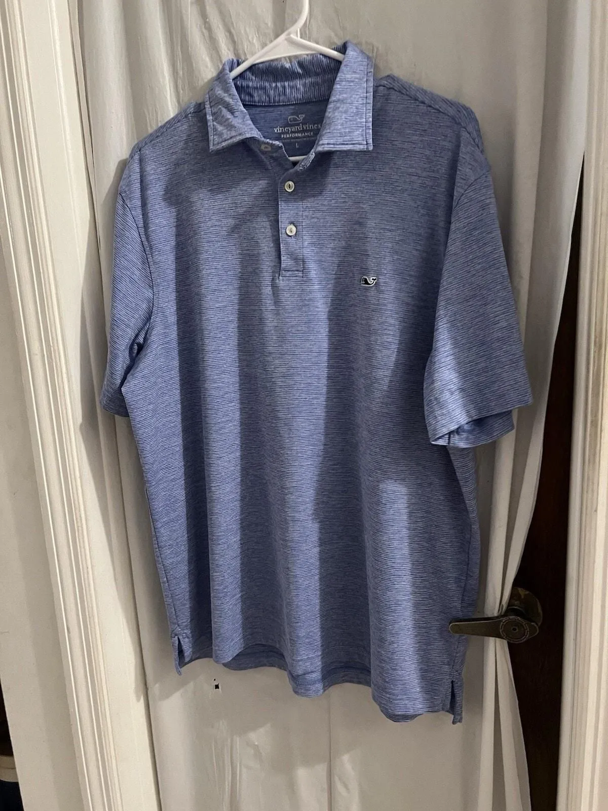 Product image for Vineyard Vines Performance Blue White St. Jean Stripe Sankaty Polo Shirt Sz L - Vineyard Vines