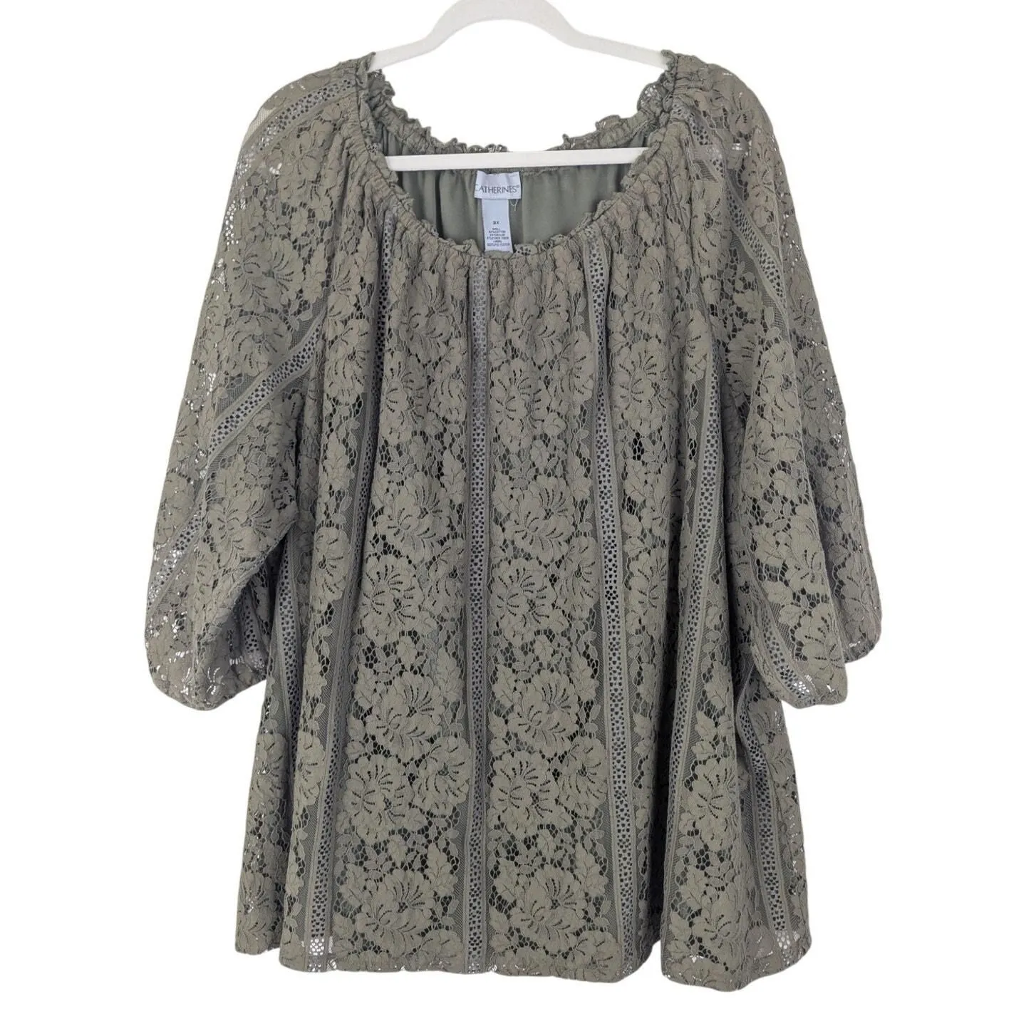Product image for Catherines Womens Forest Green Lace Boho 3/4 Sleeve Blouse Top Size 3X - pre-owned---excellent - Catherines