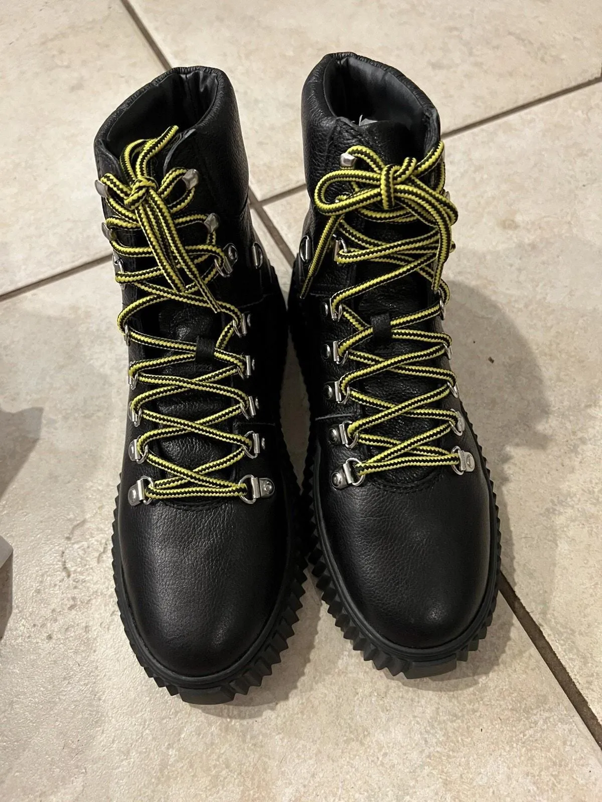 Product image for Lisa Vicky Black Tireless-v Milled Leather High Top Boots Lace Up Sz 7.5 NWT - Lisa Vicky