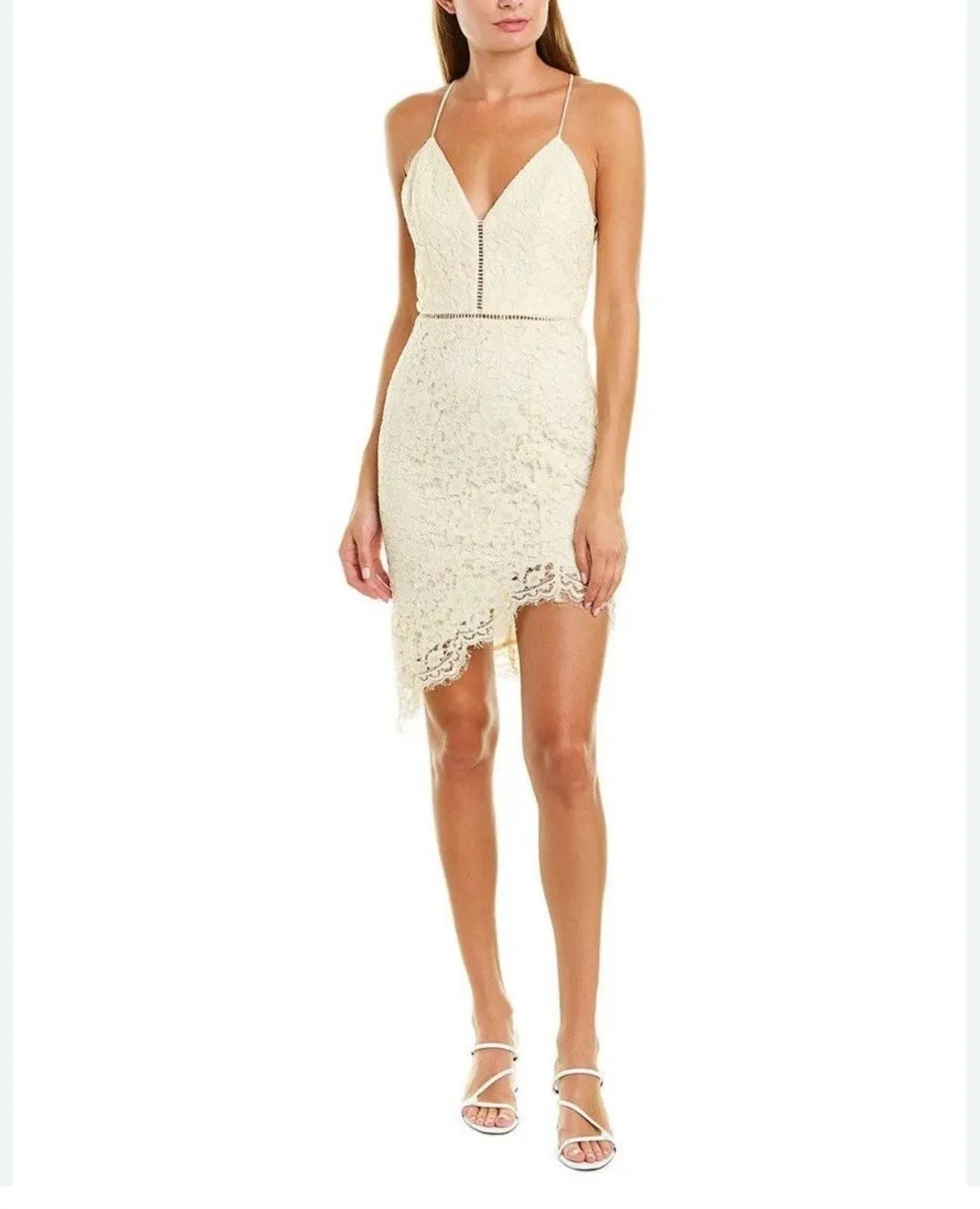 Product image for Revolve NBD cream Only Yours Midi Dress Lace Overlay Strappy Sz M - NBD