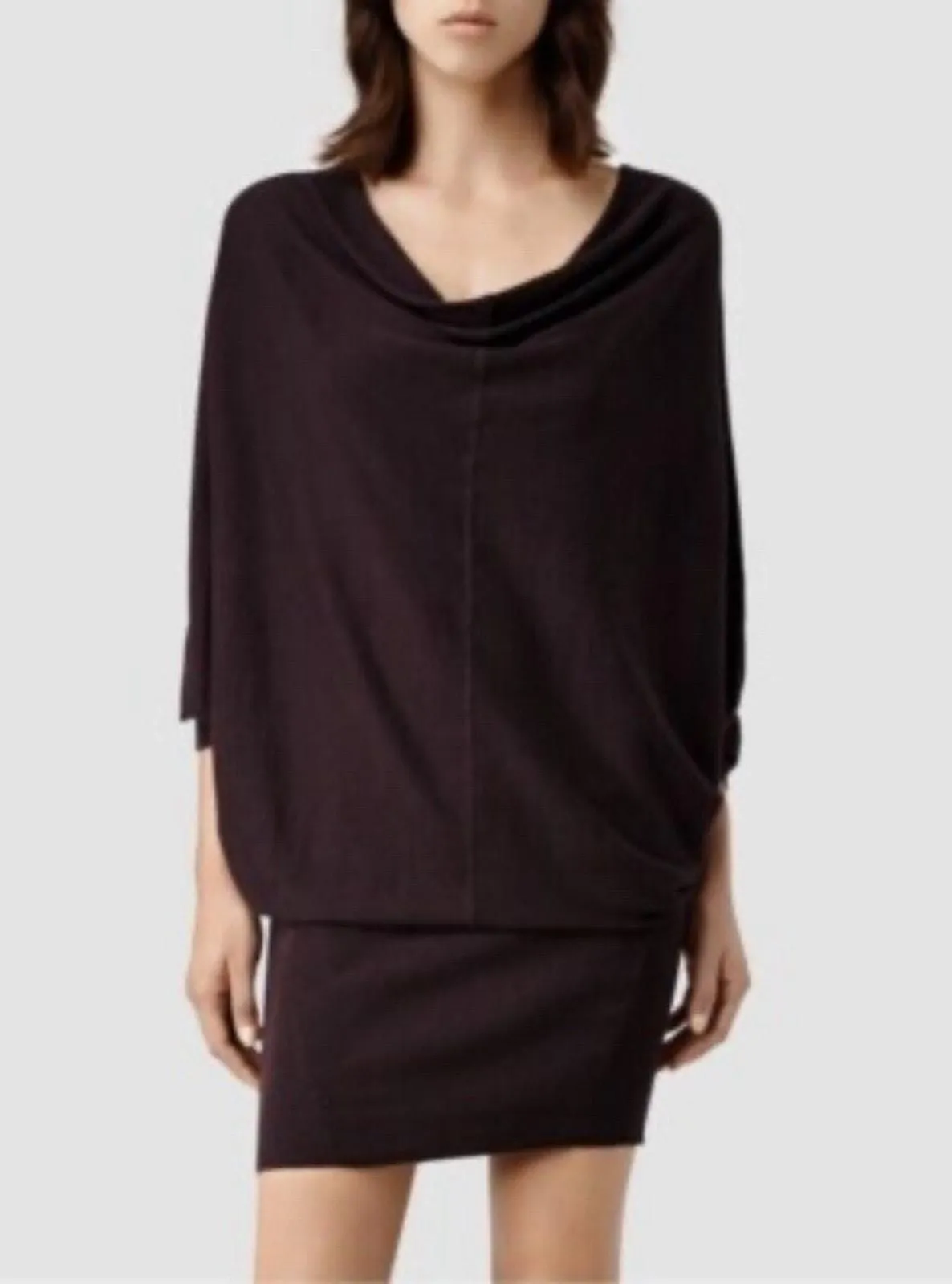 Product image for All Saints Black Elgar Cowl Neck Knit Sweater Mini Dress Sz 4 - AllSaints