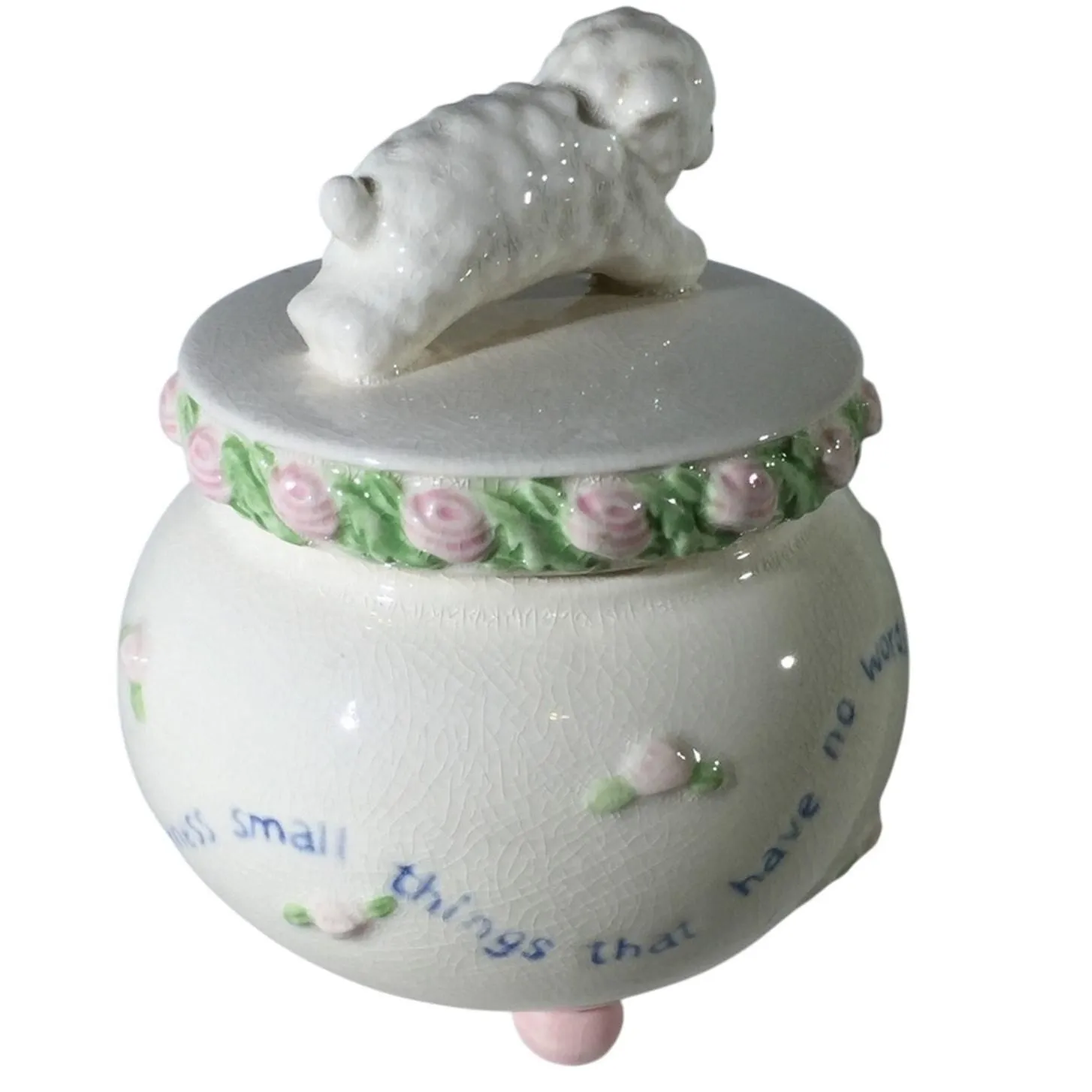 Product image for Ceramic Lamb Footed Jar with Lid - Nursery Child's Room Decor Baby Shower Gift