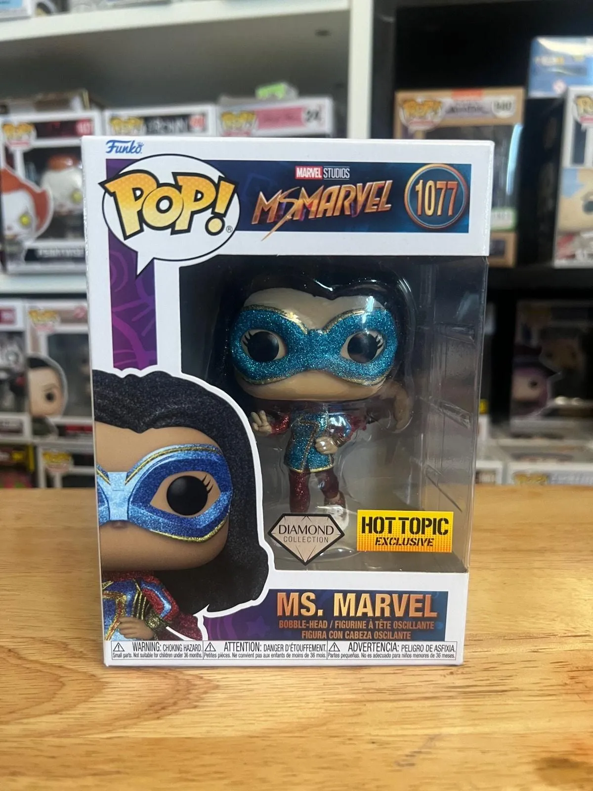 Product image for EXCLUSIVE DIAMOND GLITTER Ms. Marvel Funko Pop Bobblehead #1077 Disney Kamala