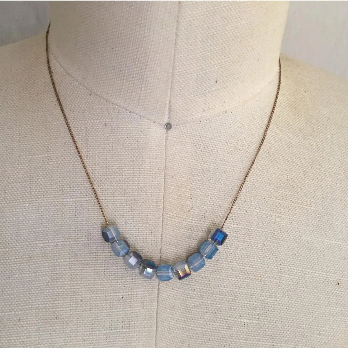 Product image for Artisan Dainty vintage brass chain with light blue crystal glass beads - new