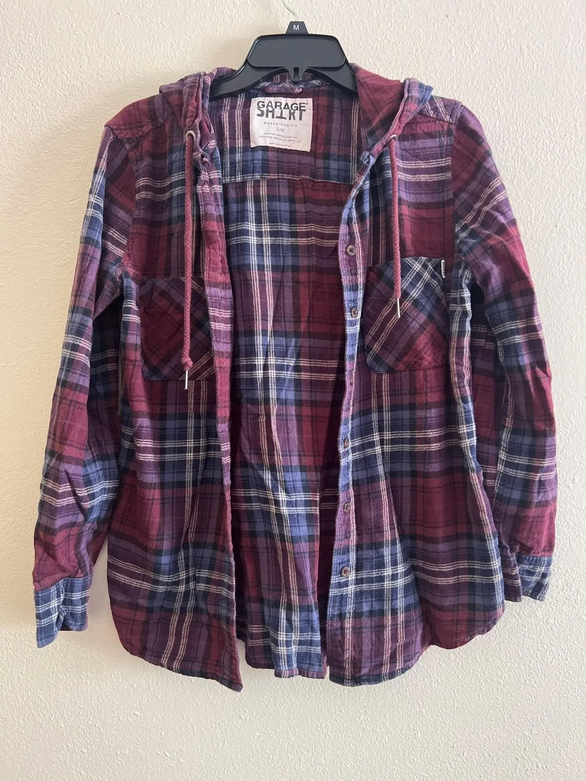 Product image for Garage Shirt Button Down Flannel Hoodie Size Small Pre-Loved - Tops - Small - pre-owned---good - Garage