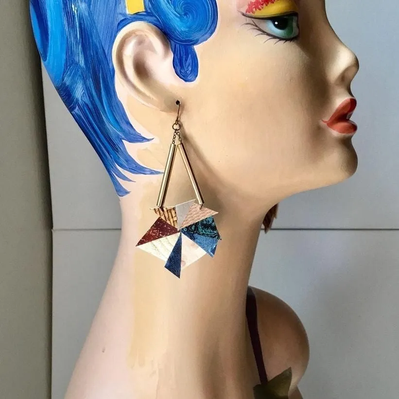 Product image for Mosaic Leather and Brass Statement Earrings