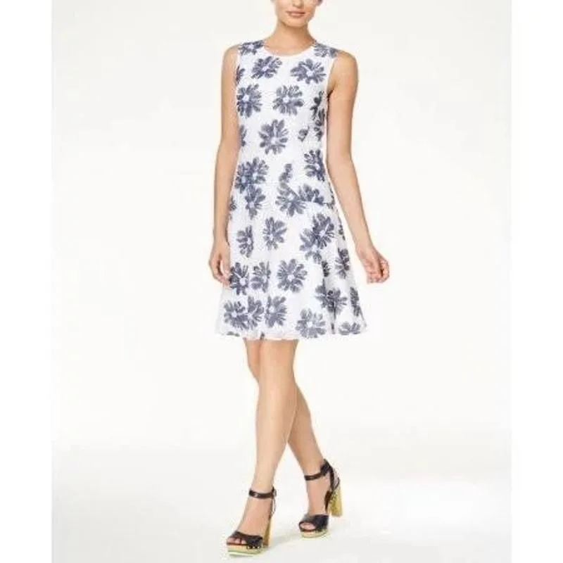 Product image for TOMMY HILFIGER Floral Drop Waist Dress Blue White | 8 - new-with-tags - Tommy Hilfiger