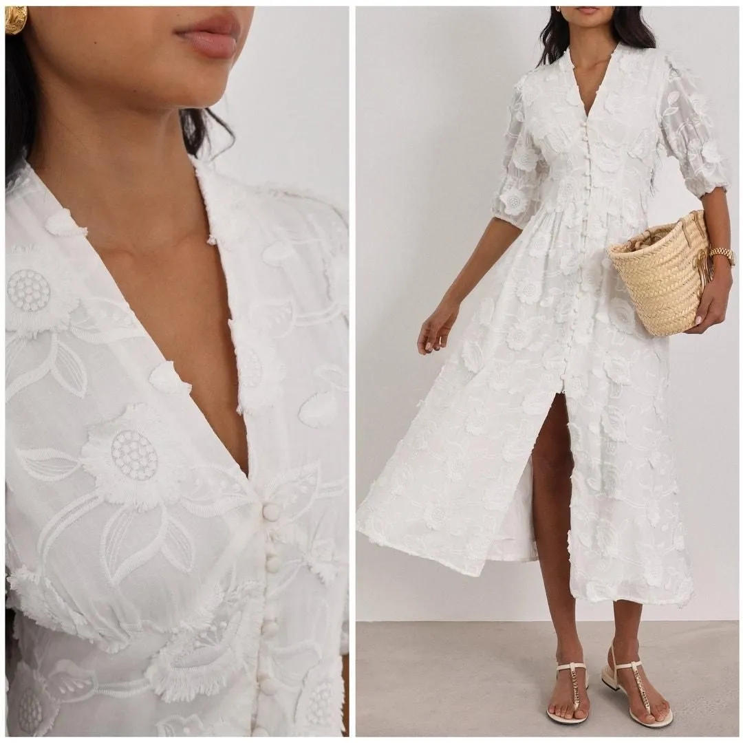 Product image for VITA GRACE -NWT- Sierra Summer White Half Sleeve Embroidered Midi Dress | M - new-with-tags - VITA GRACE