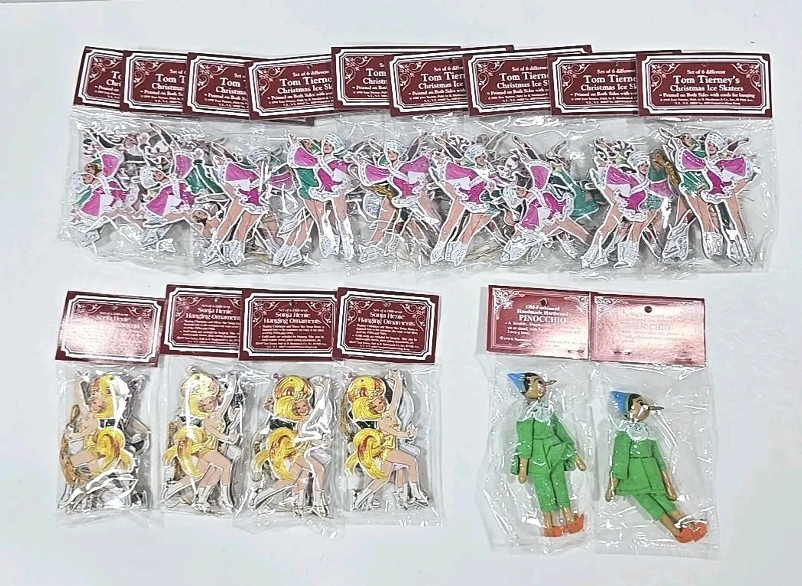 Product image for Vintage Shackman Lot of 15 Christmas Skaters Pinocchio Ornaments NIP SB2