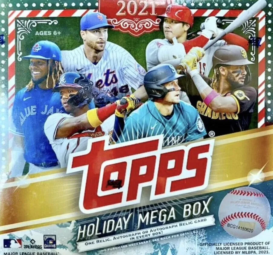 Product image for 2021 Topps Christmas Holiday MLB Baseball Relic Or Auto Mega Box Sealed 10 Packs