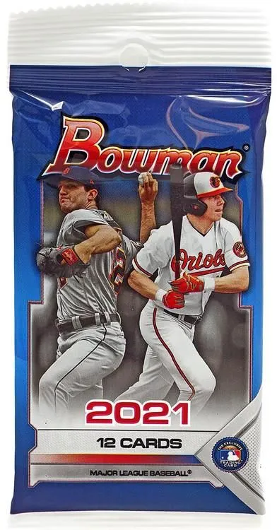 Product image for Topps MLB 2021 Bowman Baseball Trading Card RETAIL Pack [12 Cards]