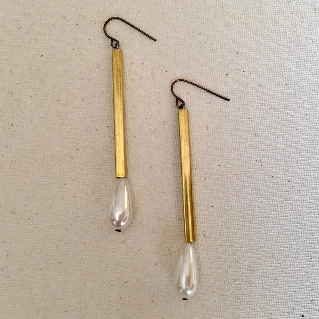 Product image for Artisan Handmade Brass and pearl drop earrings - new