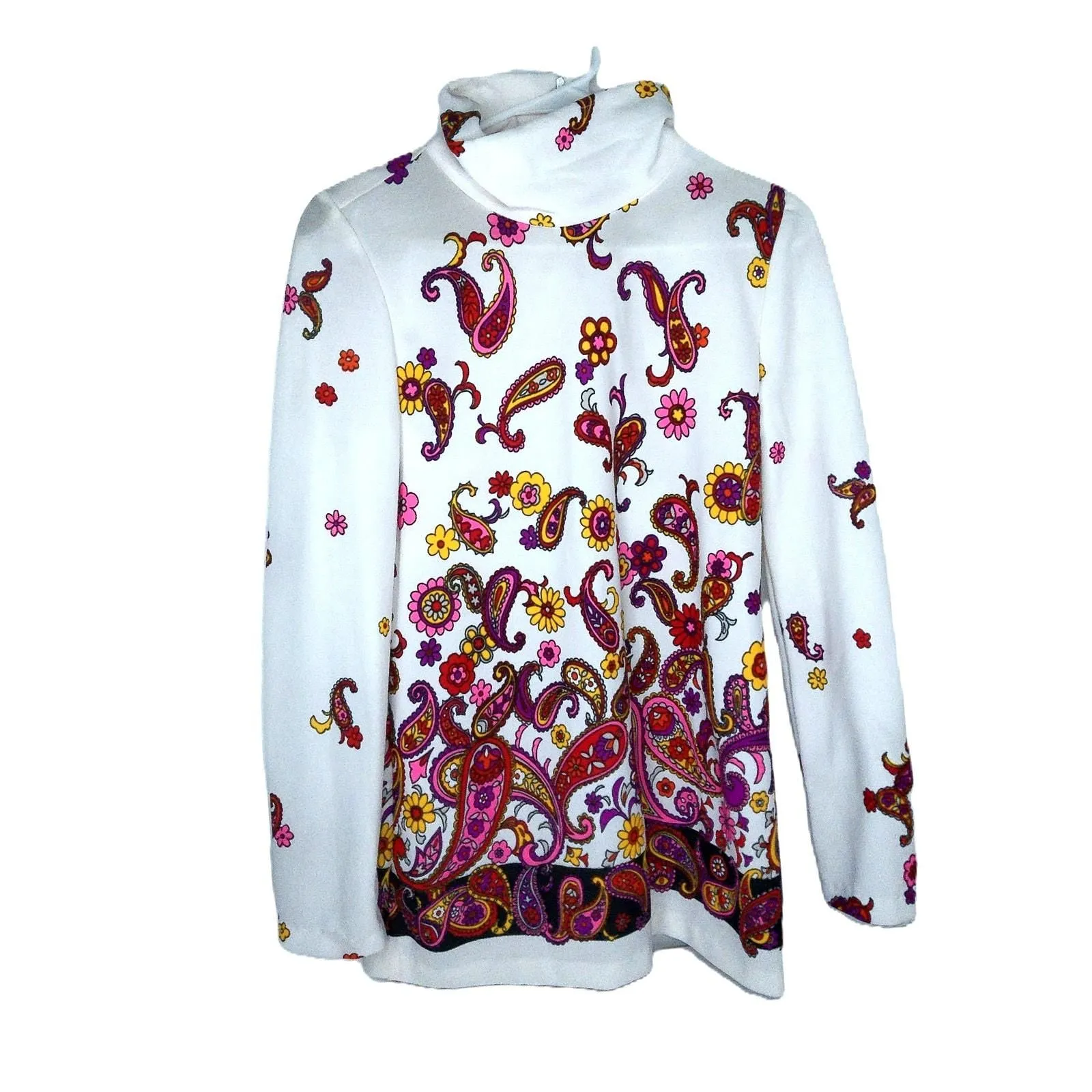 Product image for Vintage Floral Paisley Psychedelic Colorful Shirt Top Cowl READ - pre-owned---excellent - No Brand
