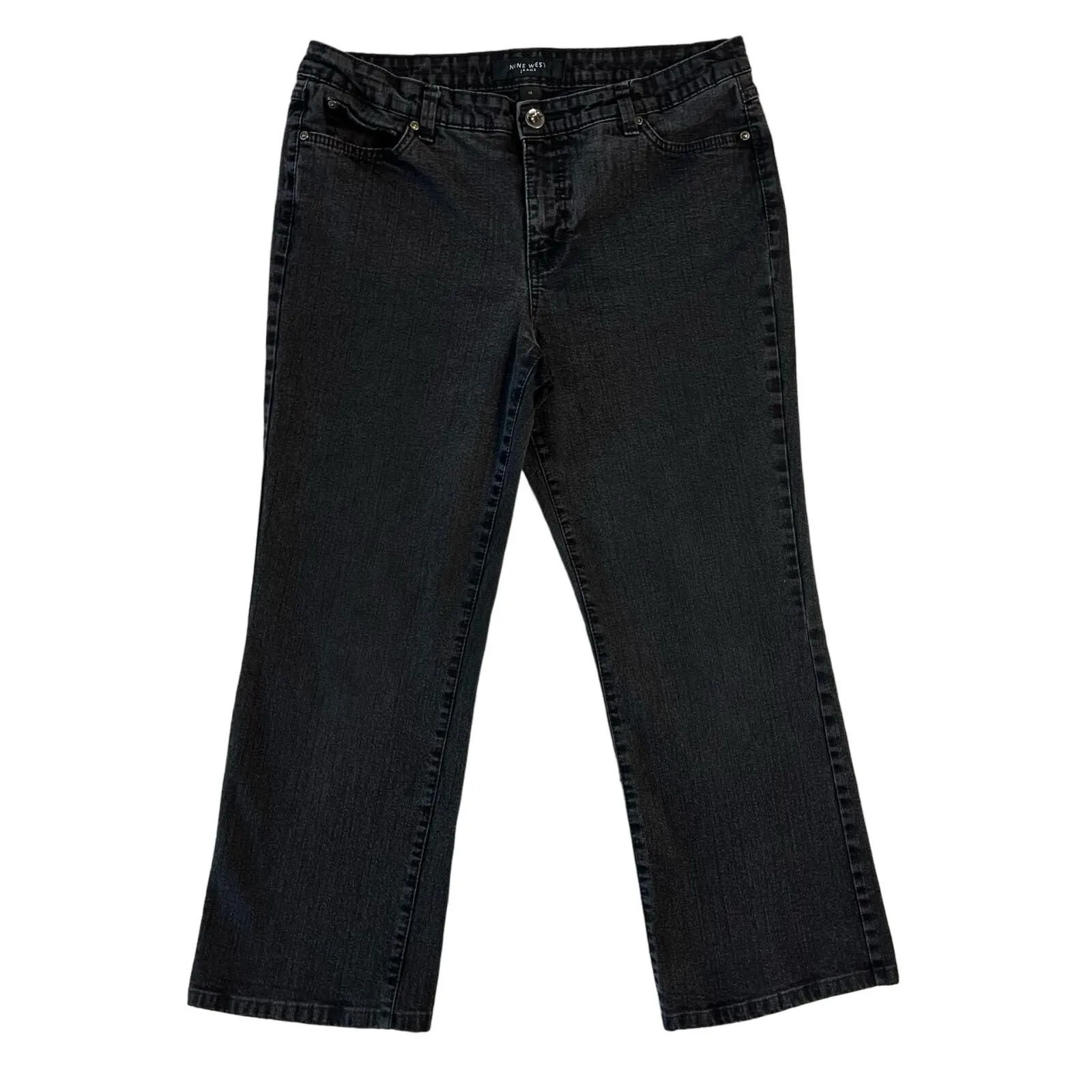 Product image for Women's 14 Bedazzled Black Jeans Straight Leg Stretchy Fit Denim - pre-owned---good - Nine West