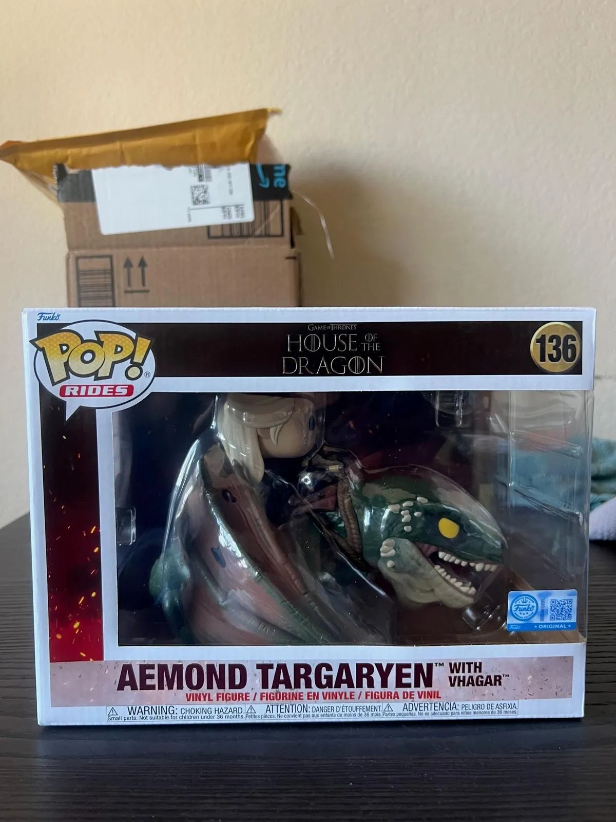 Product image for NEW IN HAND EXCLUSIVE Aemond Targaryen w/ Vhagar Funko Pop RIDE #136 Dragon GOT