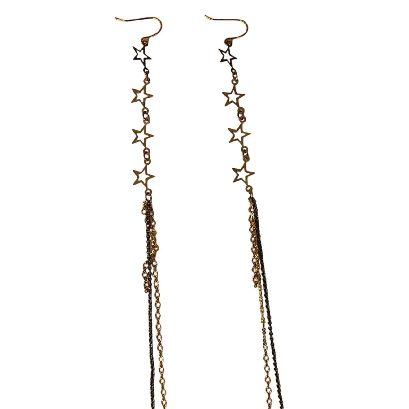 Product image for Artisan Handmade Extra long shoulder duster gold stone stars and chain earrings 7” - new