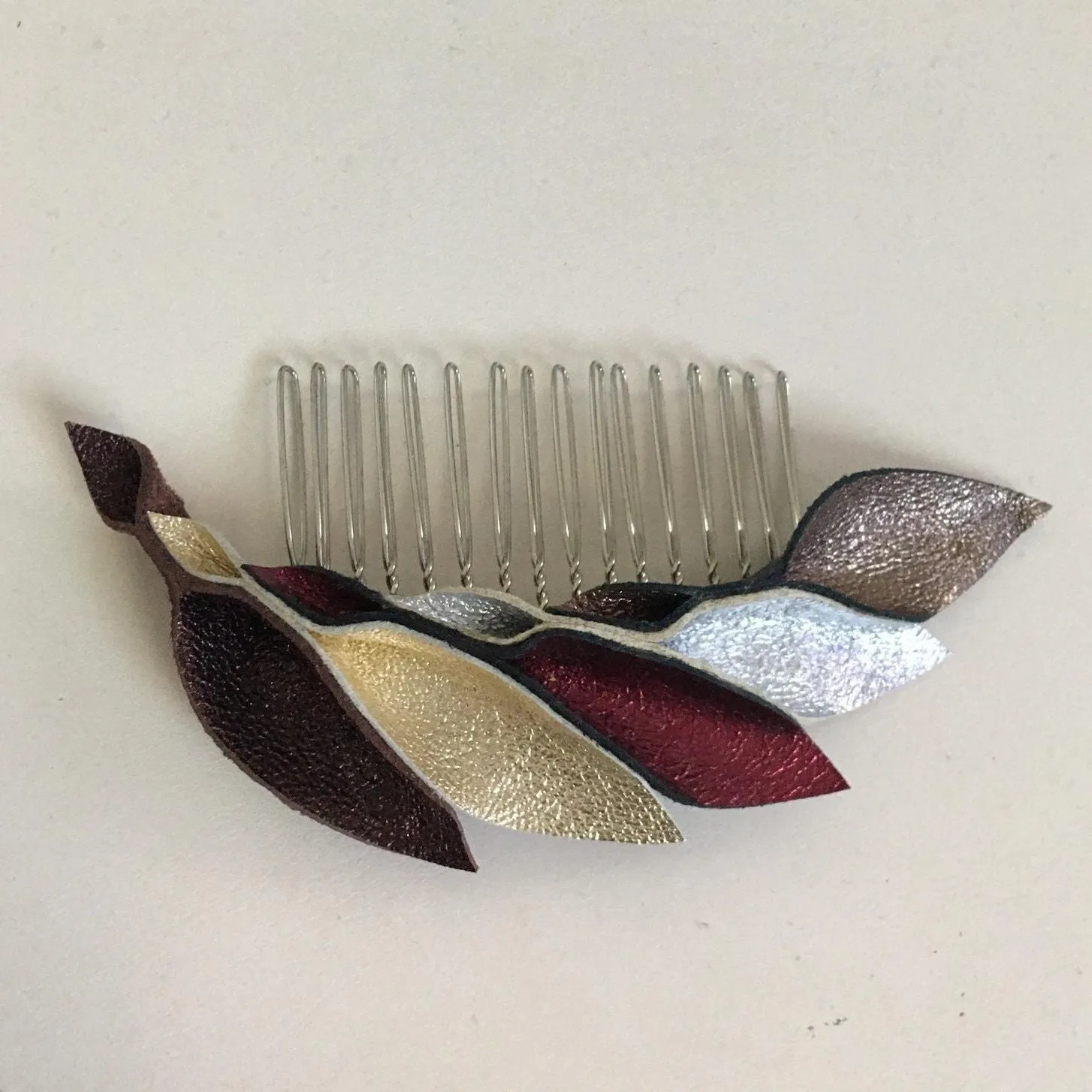 Product image for Artisan Handmade Multi colored Leather Petal Hair Comb