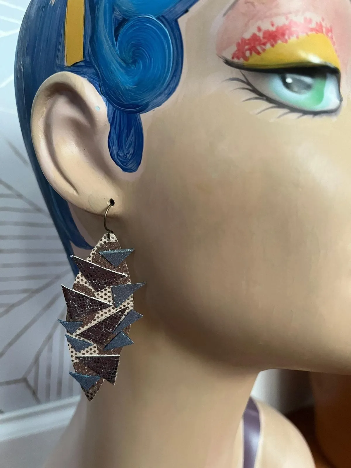 Product image for Artisan Handmade Metallic Leather Geometric multi pattern earrings - new