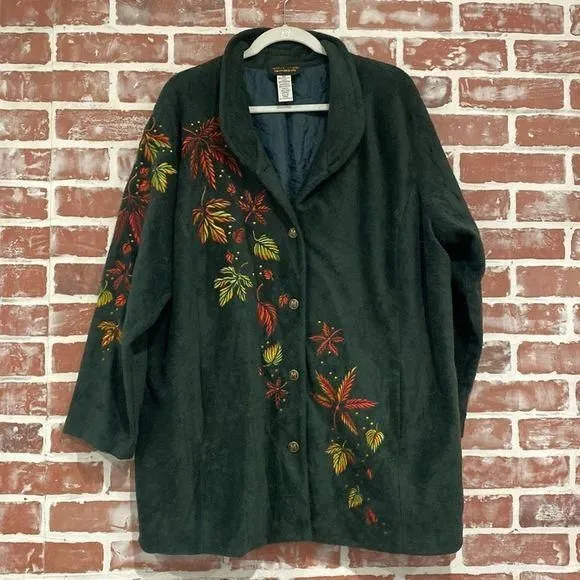 Product image for A8 Bob Mackie Vintage Wearable Art Green Fleece Embroidered Coat GUC Size 2X Wom