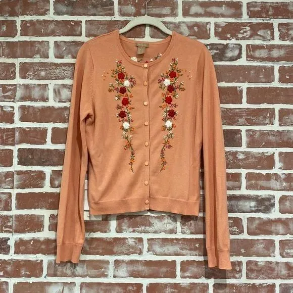 Product image for Forever 21 Soft Pink Boho Embroidery Vintage Boho Cardigan Knit Sweater L GUC