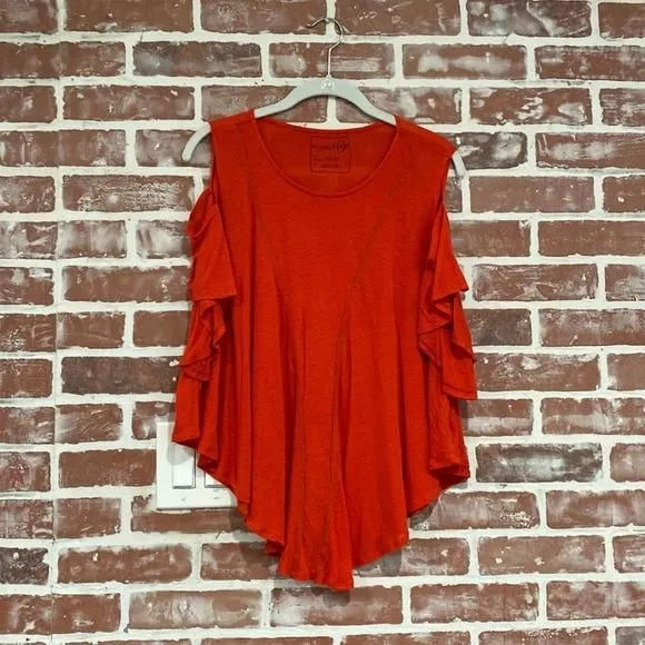 Product image for Women's Free People We The Free Red Cold Shoulder Butterfly Sleeve Top Size XS