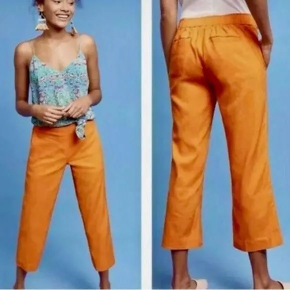 Product image for Anthropologie Cartonnier Women’s Orange Flared Linen Blend Cropped Pants XS