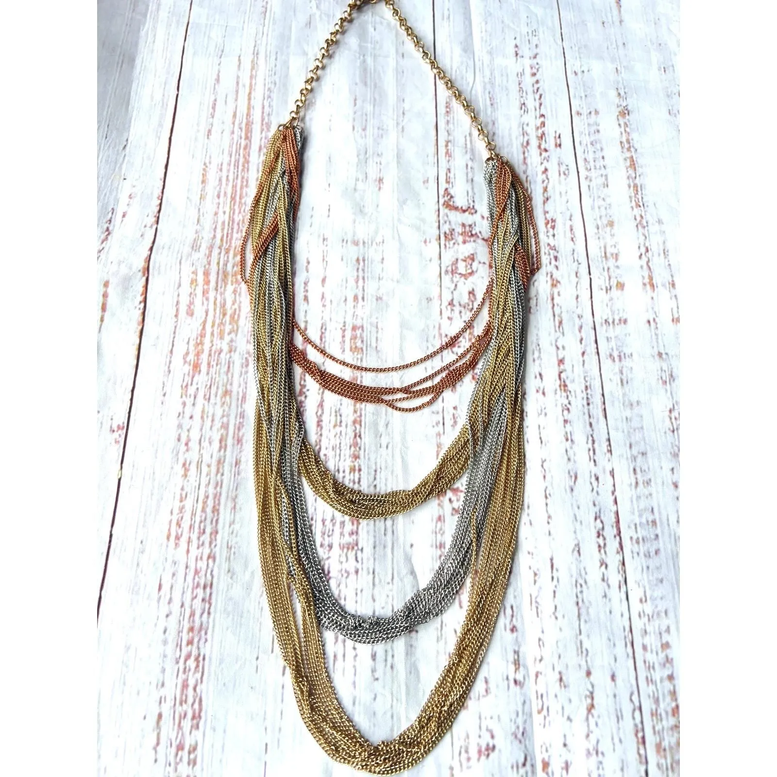 Product image for Vintage Tri-Tone Tiered Chain Necklace 11" Long Pre-Loved - Necklace - pre-owned---good