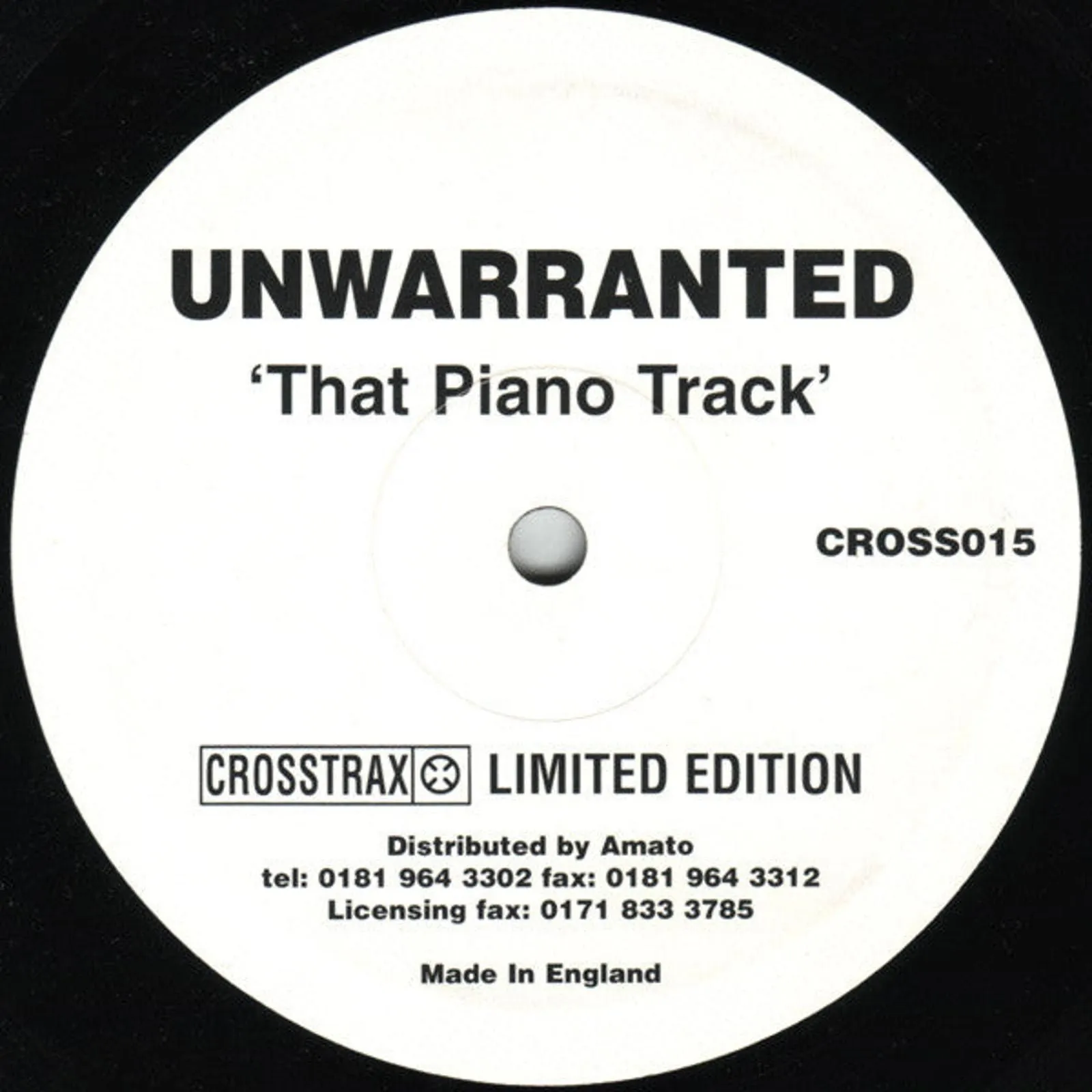 Product image for Unwarranted - That  Piano Track (10", S/Sided, Ltd)