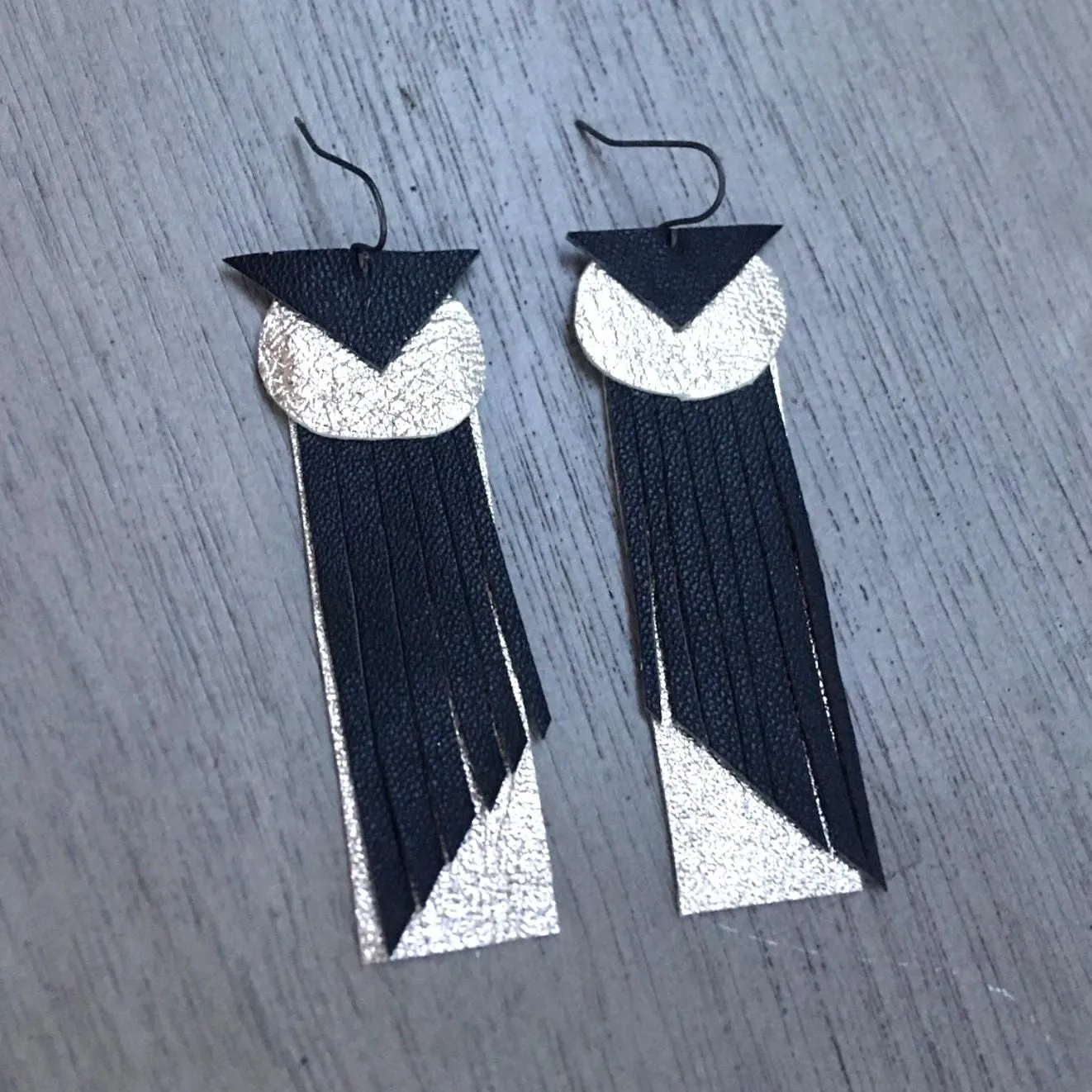 Product image for Artisan Handmade Gold and black art deco abstract fringe statement earrings - new
