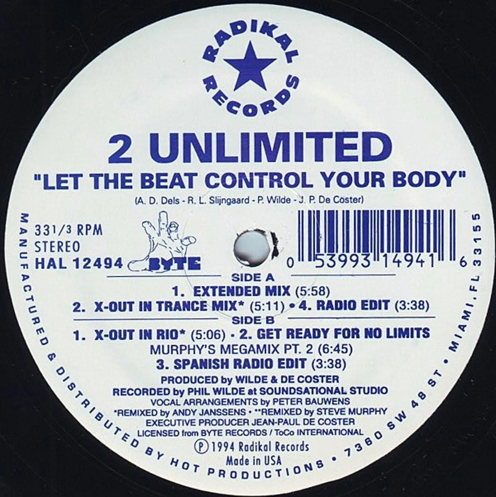 Product image for 2 Unlimited - Let The Beat Control Your Body (12", Maxi)