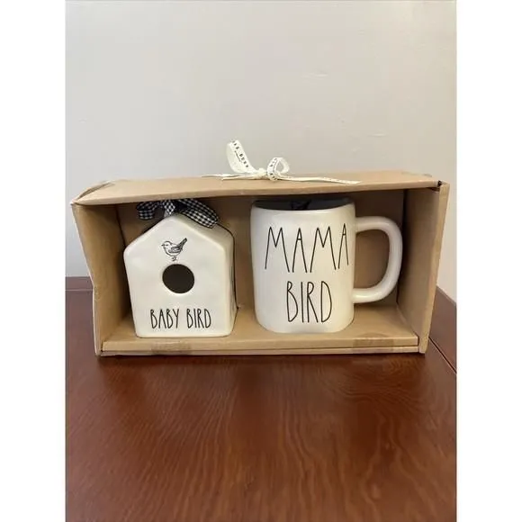 Product image for Rae Dunn Mini Baby Bird Birdhouse and Mama Bird Mug Set NEW In Box Gift Set