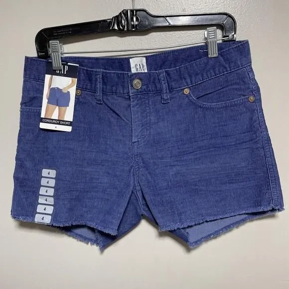 Product image for GAP CORDUROY SHORTS OCEAN BLUE FRAYED HEM SOFT STRETCH SIZE 4 NEW NWT