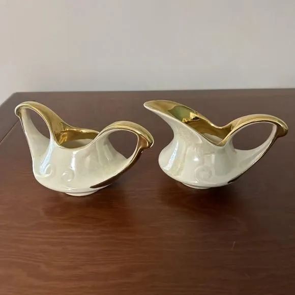 Product image for Pearl China Company Cream & Open Bowl Sugar Set Pearlized Lusterware 22KT USA