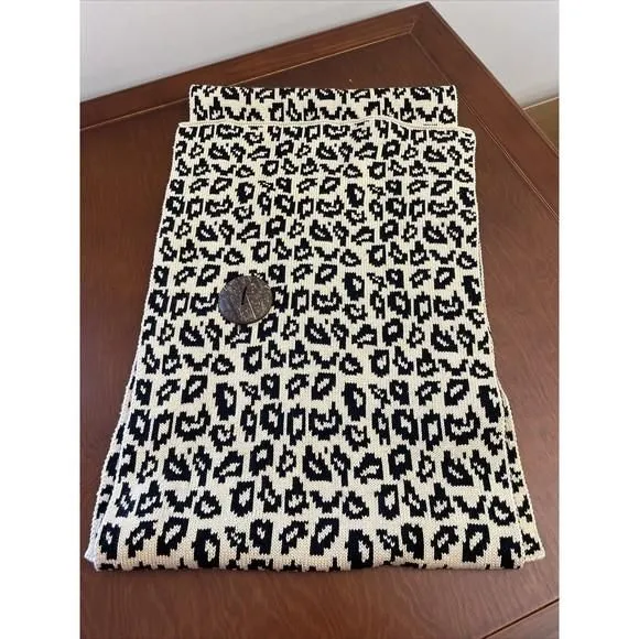 Product image for Katie Todd Sweater Camel Leopard Wrap Large Faux Wood Buttons One Size Cotton 56