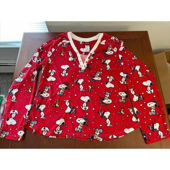 Product image for Peanuts size large 12-14 shirt top snoopy Sleep Pajamas Pjs Long Sleeve