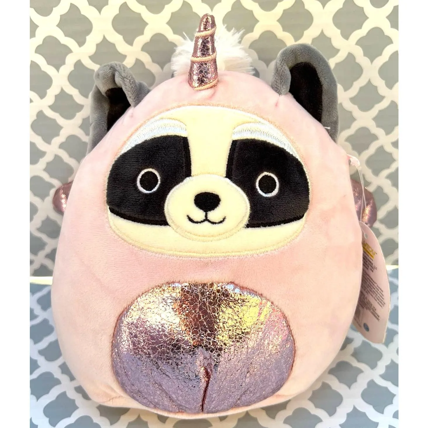 Product image for Squishmallows Rocky the Raccoon in Pink Alicorn costume 9" NWT - Raccoon - new