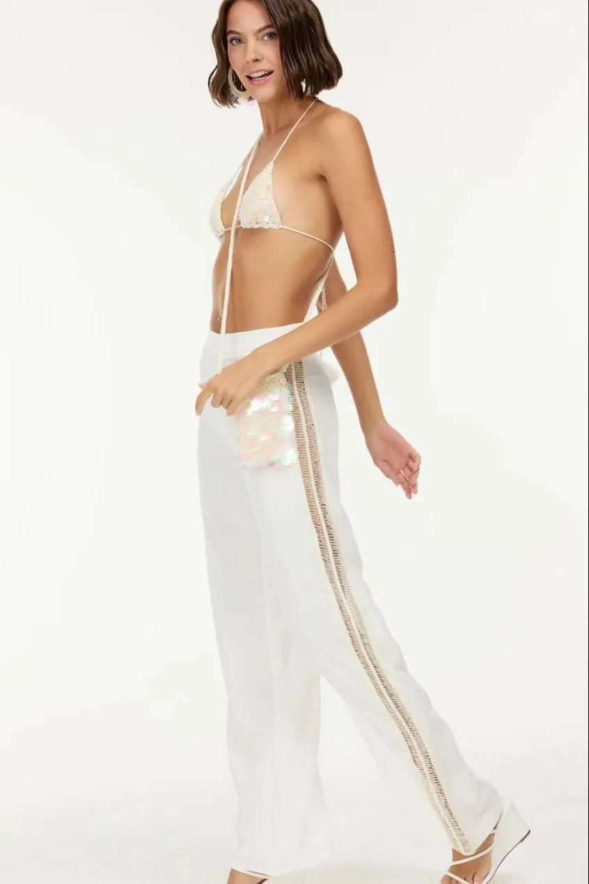 Product image for MYBEACHYSIDE Begonia White Beaded Cover-Up Wide-Leg Pants - Size M - NWT - new-with-tags - MYBEACHYSIDE