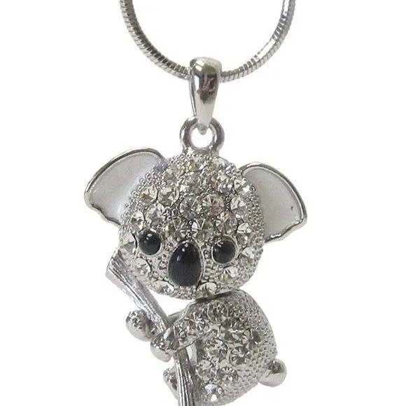 Product image for Crystal Koala Pendant Charm Necklace in White Gold Plating
