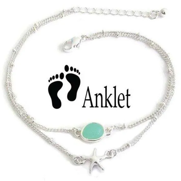 Product image for Sea glass and starfish charm anklet