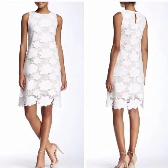 Product image for Julian Jordan white ivory floral shift lace dress sleeveless NEW with Tag Sz4