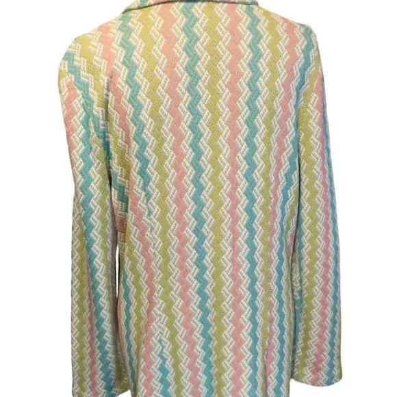 Product image for Anthropologie Aldomartins retro cardigan jacket pink blue green zig zag design