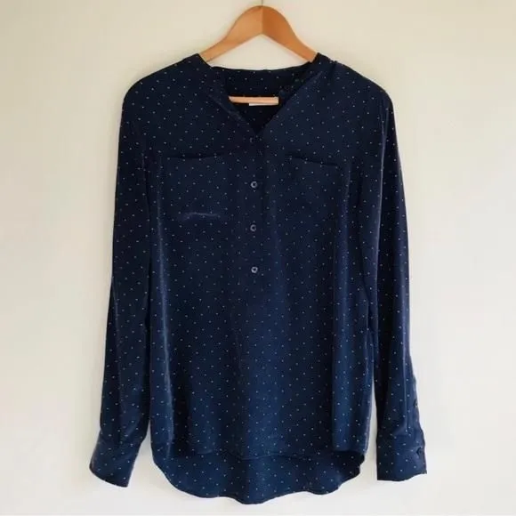 Product image for Equipment femme Ava silk navy polka dot blouse long sleeves buttoned cuffs Sz M