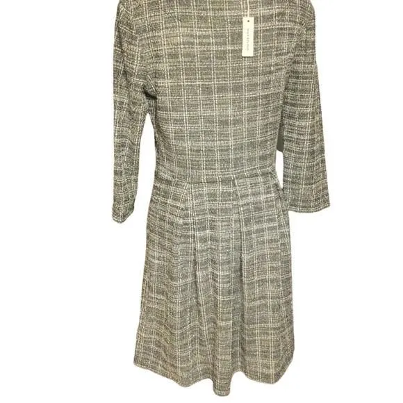 Product image for Max Studio tweed dress 3/4 sleeves pleated black white pleated NEW with Tag LG
