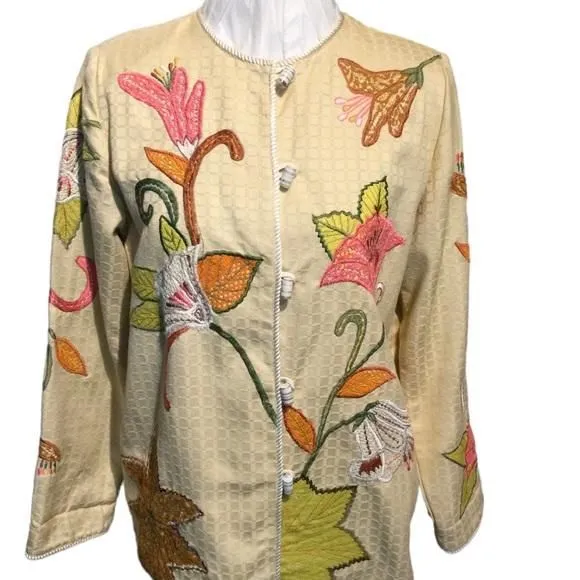 Product image for - Indigo Moon vintage  jacket blazer floral embroidered window pane design