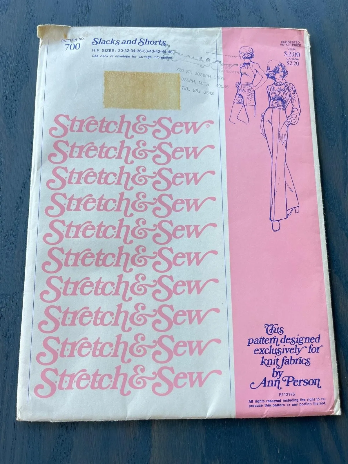 Product image for Stretch & Sew 1974 Vintage Pattern No 700 Slacks and Shorts Uncut - new