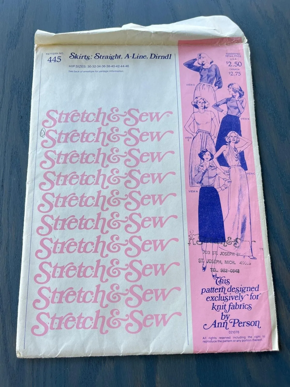 Product image for Stretch & Sew 1978 Vintage Pattern No 445 Skirt Hip Sizes 30-46 Uncut