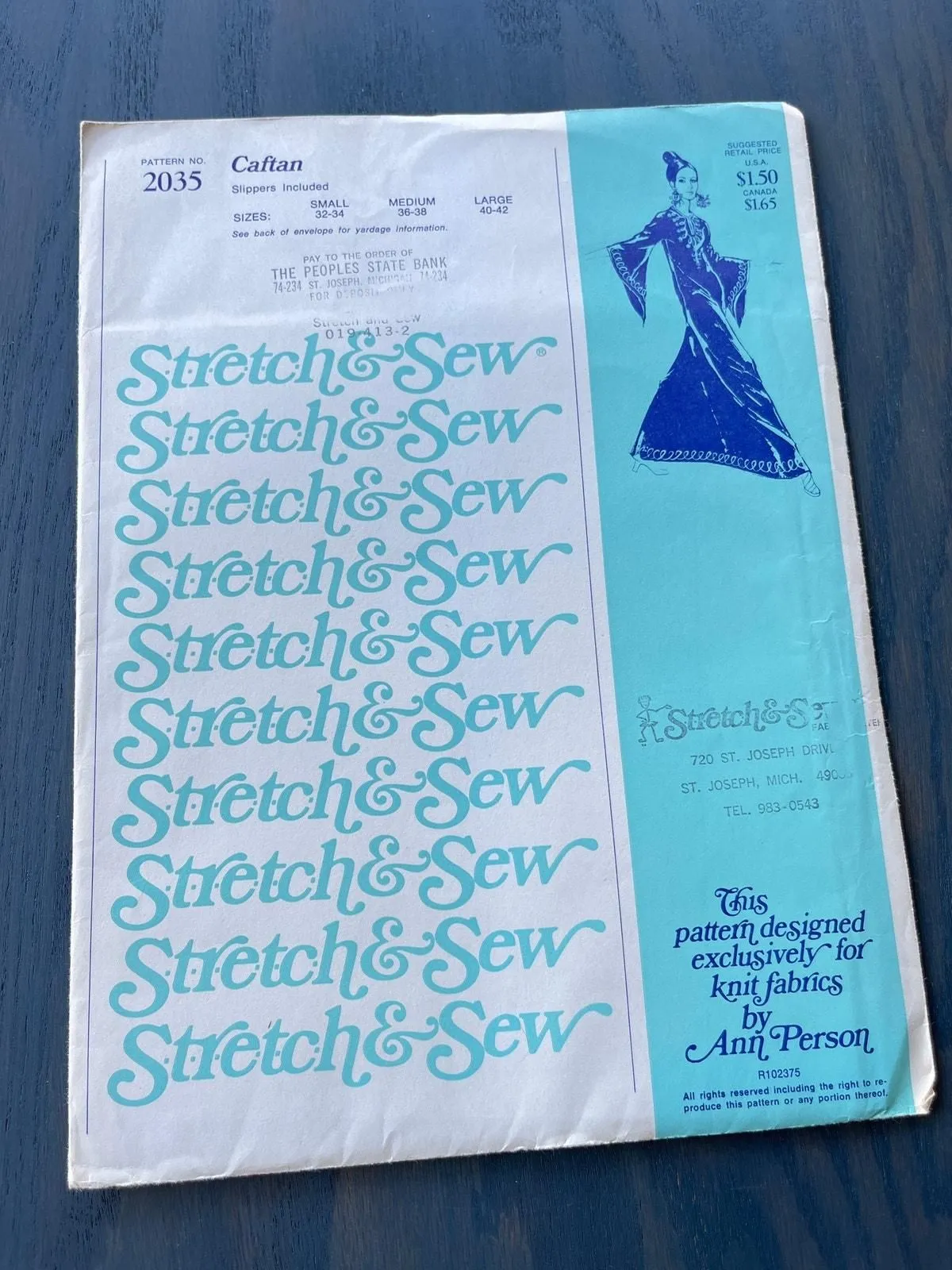 Product image for Stretch & Sew No 2035 1974 Vintage Caftan Sewing Pattern Uncut